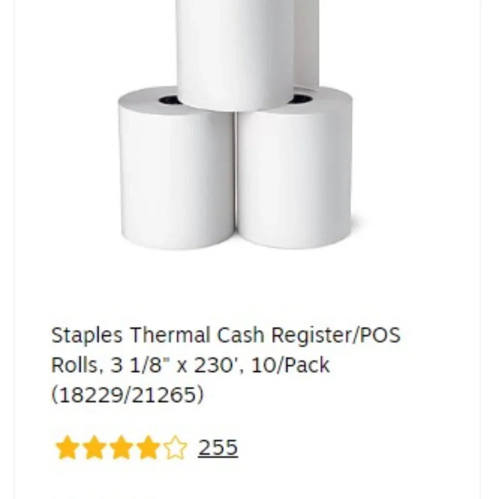 10 pk STAPLES Thermal Paper Rolls 3 1/8
